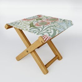 William Morris Persian Pattern, Vintage Red and Green Floral Leaves,Victorian Wallpaper, Folding Stool