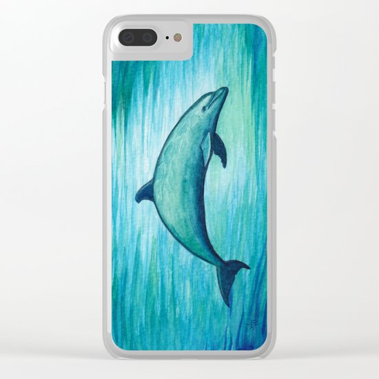 "Indigo Lagoon" by Amber Marine ~ Watercolor Dolphin Painting, (c) 2015 Clear iPhone Case