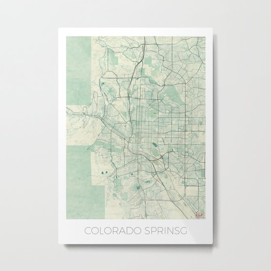 Colorado Springs Map Blue Vintage Metal Print