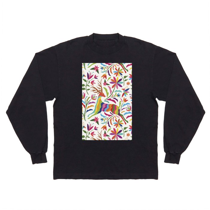 Deers Pattern in Mexican Otomi Style by Akbaly Long Sleeve T Shirt