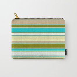 [ Thumbnail: Colorful Dark Turquoise, Pale Goldenrod, Green, Mint Cream & Tan Colored Lined/Striped Pattern Carry-All Pouch ]