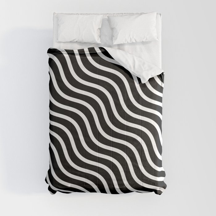 Black Waves Geometric Pattern Comforter