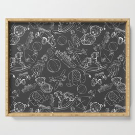 Dark Grey and White Toys Outline Pattern Serving Tray