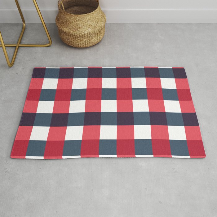 Red White and Blue Gingham Check Pattern Rug