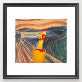 Rubber Chicken Scream Framed Art Print | Chickenrubber, Meme, Stupidchicken, Funny, Rubberchicken, Collage, Chickendogtoy, Digital 