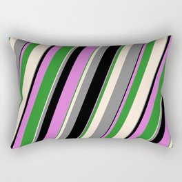 [ Thumbnail: Vibrant Beige, Gray, Black, Orchid & Forest Green Colored Stripes Pattern Rectangular Pillow ]