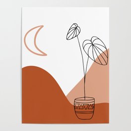 Boho Tan Mountain Plants & Moon Poster