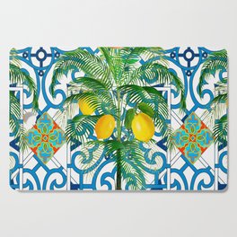 Palmtree,lemons,tropical,exotic pattern  Cutting Board