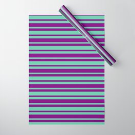 [ Thumbnail: Purple & Aquamarine Colored Striped Pattern Wrapping Paper ]