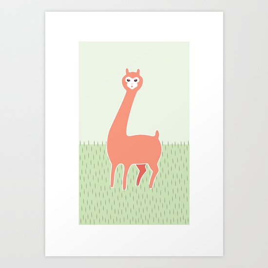 Green Meadows and a Peach Alpaca Art Print