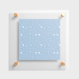 Pale Blue and White Doodle Kitten Faces Pattern Floating Acrylic Print