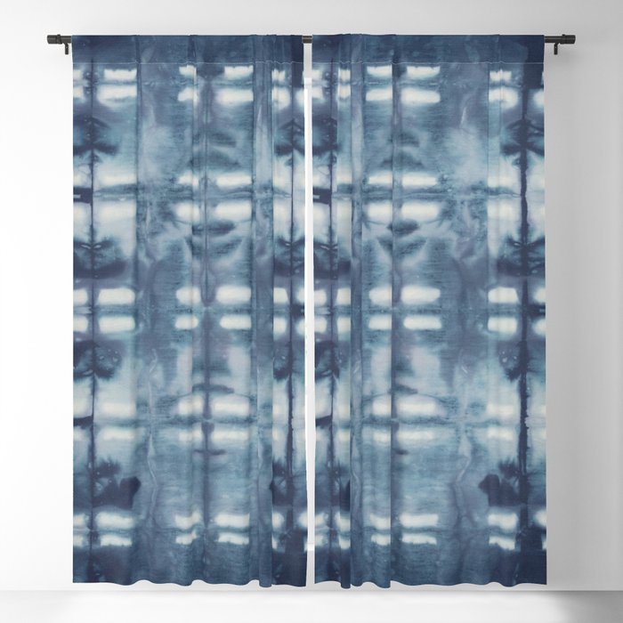 Tie Dyed Fabric Blocks in Indigo Blackout Curtain
