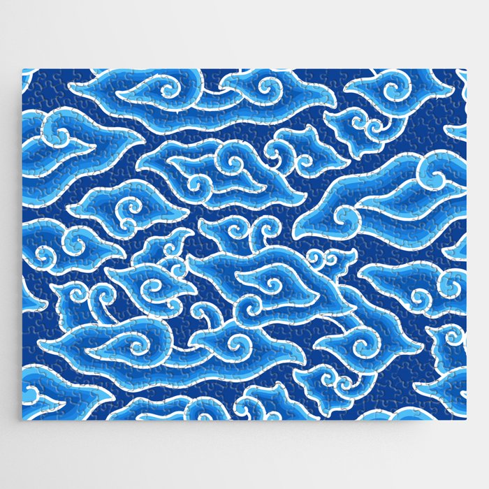 Retro Blue Waves Pattern Design Jigsaw Puzzle