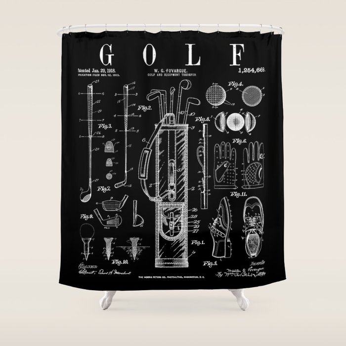 Golf Club Golfer Old Vintage Patent Drawing Print Shower Curtain by