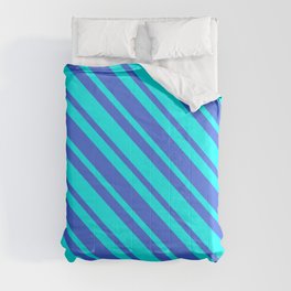 [ Thumbnail: Aqua & Royal Blue Colored Stripes Pattern Comforter ]