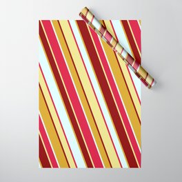 [ Thumbnail: Crimson, Tan, Dark Red, Goldenrod, and Light Cyan Colored Lines Pattern Wrapping Paper ]