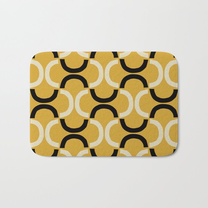 Mid Century Modern Abstract Arc Pattern 623 Yellow and Black Bath Mat