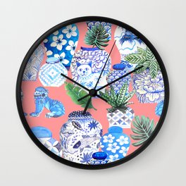 Coral pink Chinoiserie Chinese ginger jars... Wall Clock