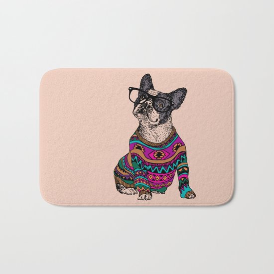 hipster frenchie Bath Mat