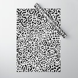 White on Black Doodles Wrapping Paper