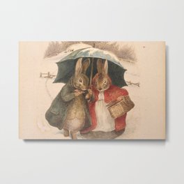 Bunnies in the rain - Beatrix Potter Metal Print | Brown, Fur, Bunny, Fluffy, Easter, Green, Wildlife, Wild, Spring, Garden 