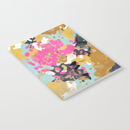Laurel - Abstract painting in a free style with bold colors gold, navy, pink, blush, white, turquois Notebook