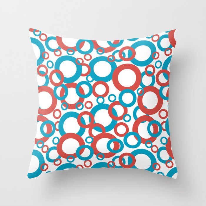 Blue Green, Red, White Geometric Ring Pattern 2021 Color of the Year AI Aqua 098-59-30 Throw Pillow