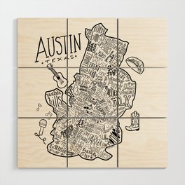 Austin Texas Illustrated Map Wood Wall Art