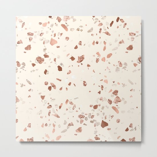 Rose Gold and Cream Terrazzo Metal Print