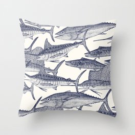 Atlantic fish blue Throw Pillow