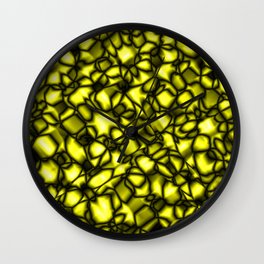 Bright bubbly solar surface of glass spherical molecules on black metal.  Wall Clock