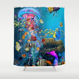 Electric Jellyfish at a Reef Shower Curtain