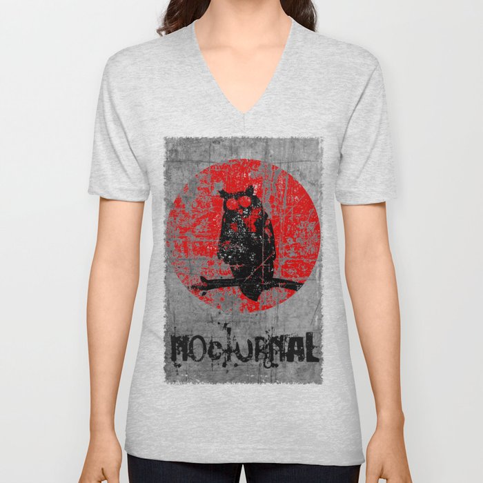 Nocturnal - Grunge Owl V Neck T Shirt