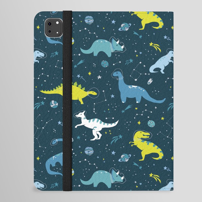 Space Dinosaurs in Bright Green and Blue iPad Folio Case