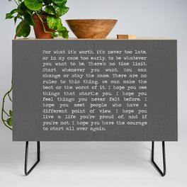 Life For What It's Worth F Scott Fitzgerald Quote The Great Gatsby Kraft Paper Industrial Style Minimalist Credenza