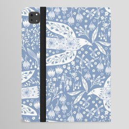 Doves and Flowers Bird Art White on Blue iPad Folio Case