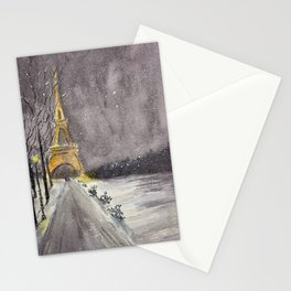 Winter Night in Paris Original Watercolor Stationery Card