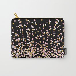 Floating Dots - White, Gold and Pink on Black Carry-All Pouch