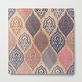 Bohemian Golden Spice Moroccan Damask II Metal Print