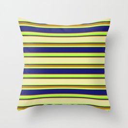 [ Thumbnail: Pale Goldenrod, Light Green, Midnight Blue & Dark Goldenrod Colored Lined/Striped Pattern Throw Pillow ]