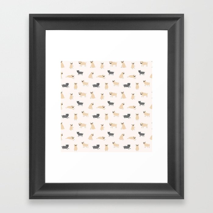 Pug Pattern Framed Art Print