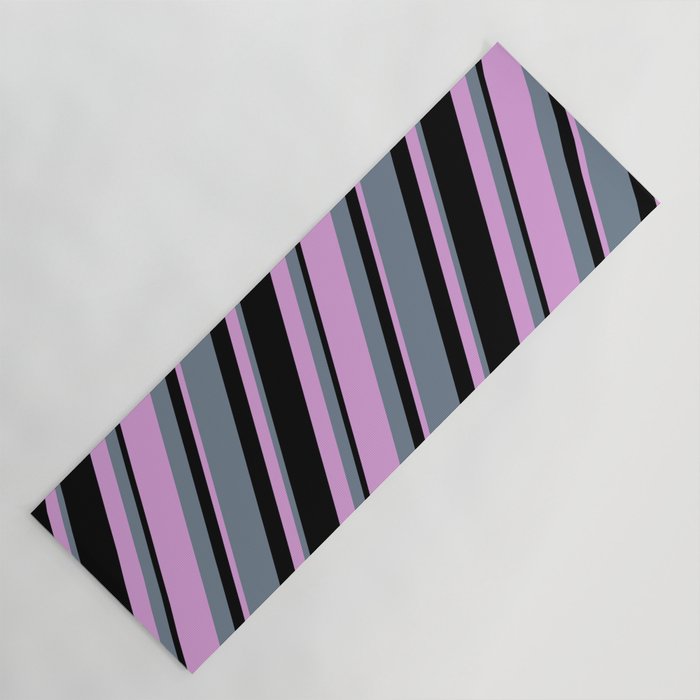 Plum, Slate Gray, and Black Colored Lines Pattern Yoga Mat