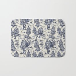 Bigfoot / Sasquatch Toile de Jouy in Blue Bath Mat | Cryptozoology, Folklore, Ape, Toiledejouy, Cryptid, Bigfoot, Myth, Drawing, Forest, Popculture 