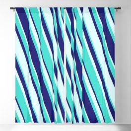 [ Thumbnail: Turquoise, Midnight Blue, and Light Cyan Colored Stripes/Lines Pattern Blackout Curtain ]