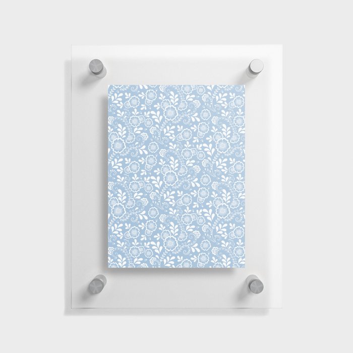 Pale Blue And White Eastern Floral Pattern Floating Acrylic Print