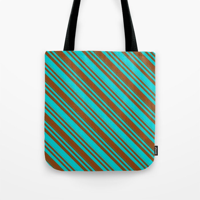 Dark Turquoise & Brown Colored Lines/Stripes Pattern Tote Bag