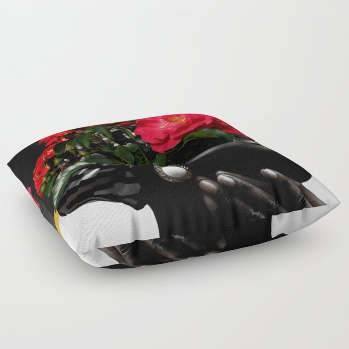 Red flower And Girl Floor Pillow