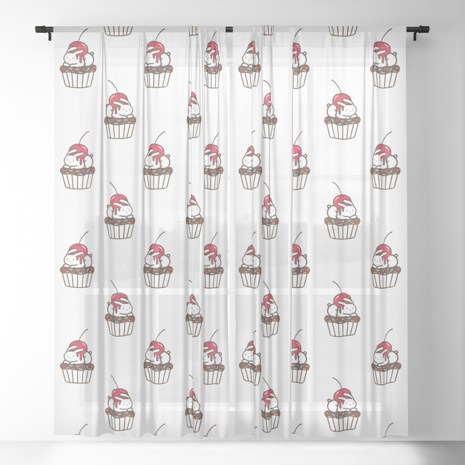 Chubby Bunny On A Cupcake Sheer Curtain By Budikwan Society6