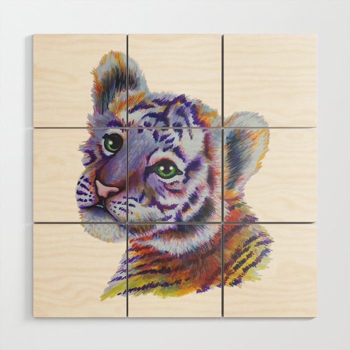 Colorful Tiger Cub Wood Wall Art