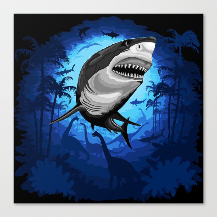 Shark Great White on Surreal Jurassic Scenery Canvas Print